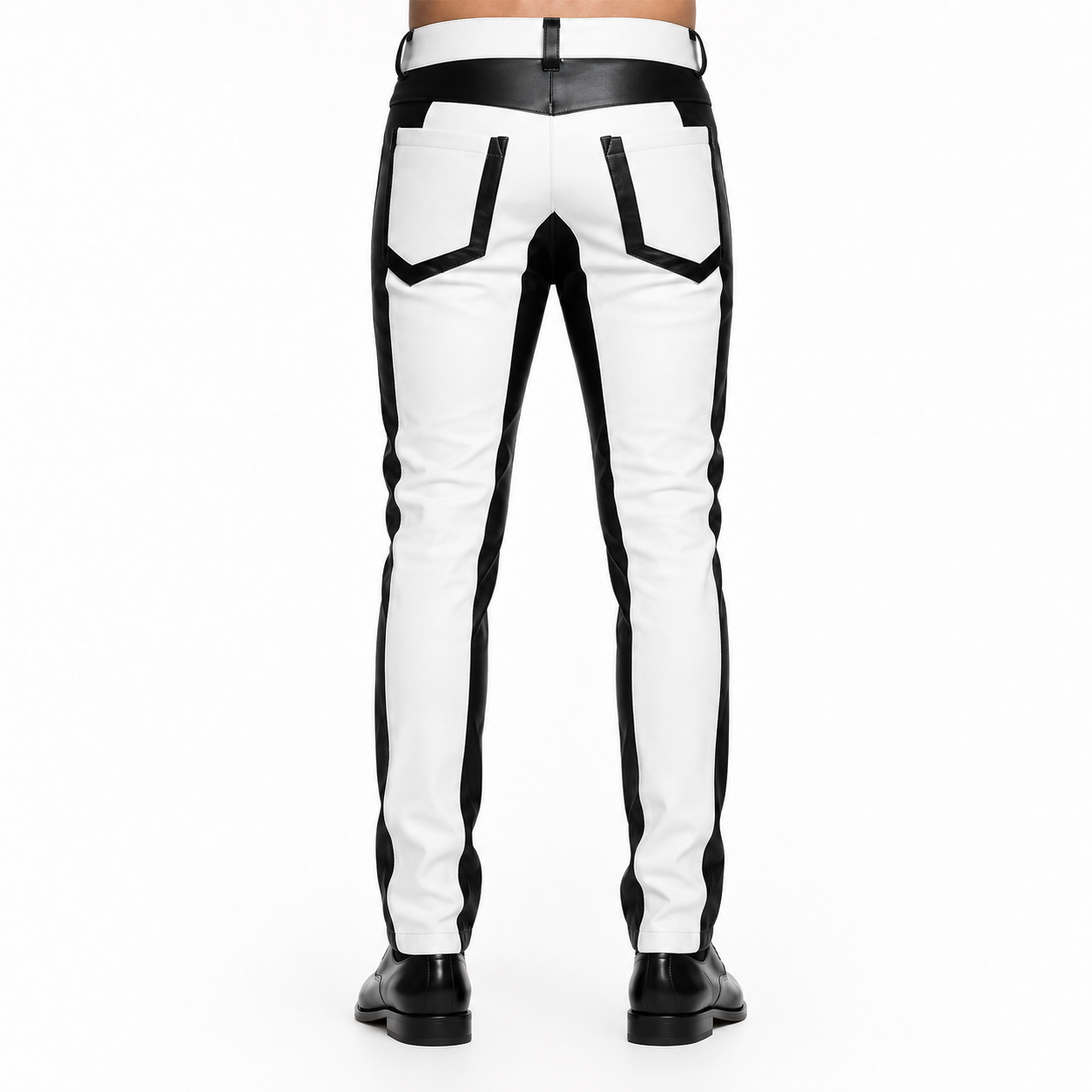 Men’s Black & White Leather Biker Pants