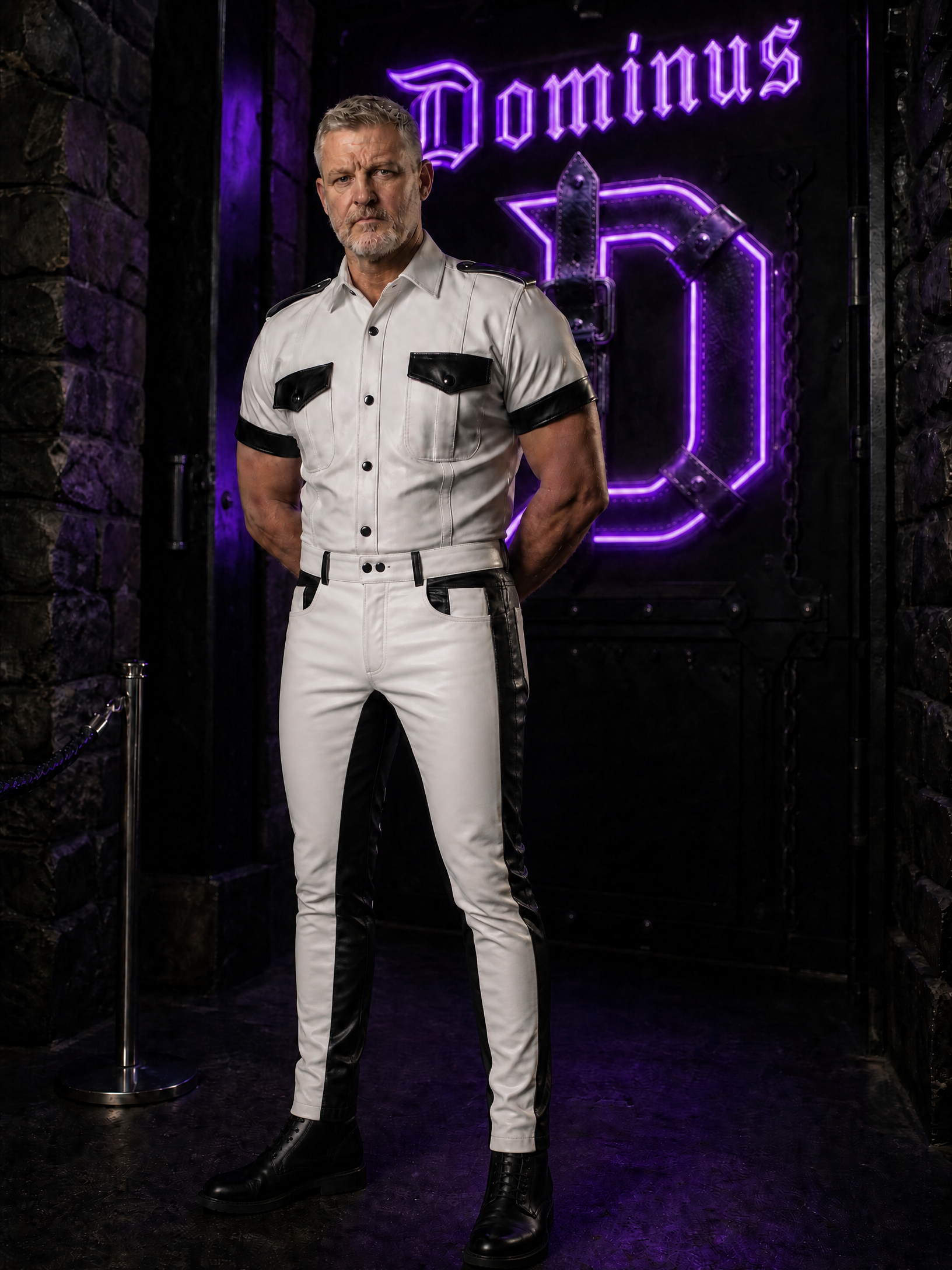 Men’s Black & White Leather Biker Pants