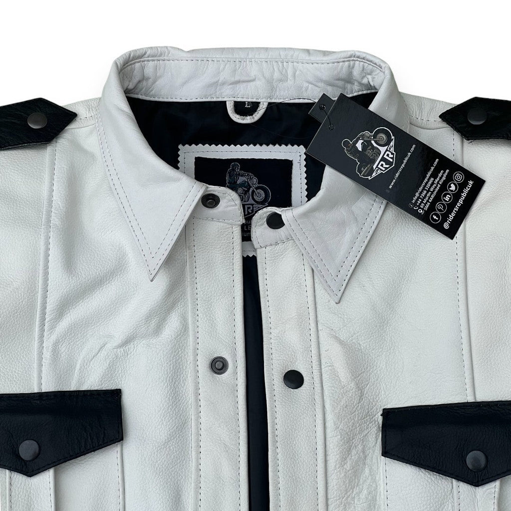 Men’s Police Style White Leather Shirt