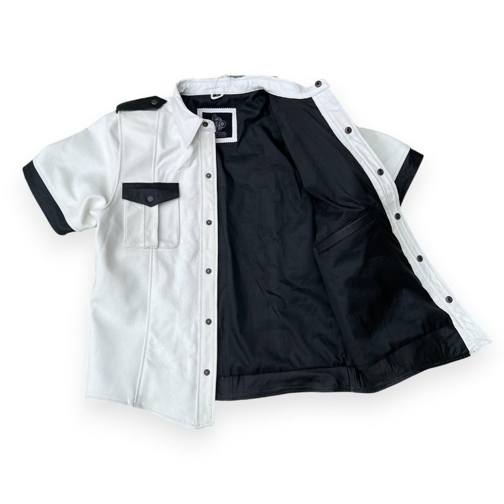 Men’s Police Style White Leather Shirt