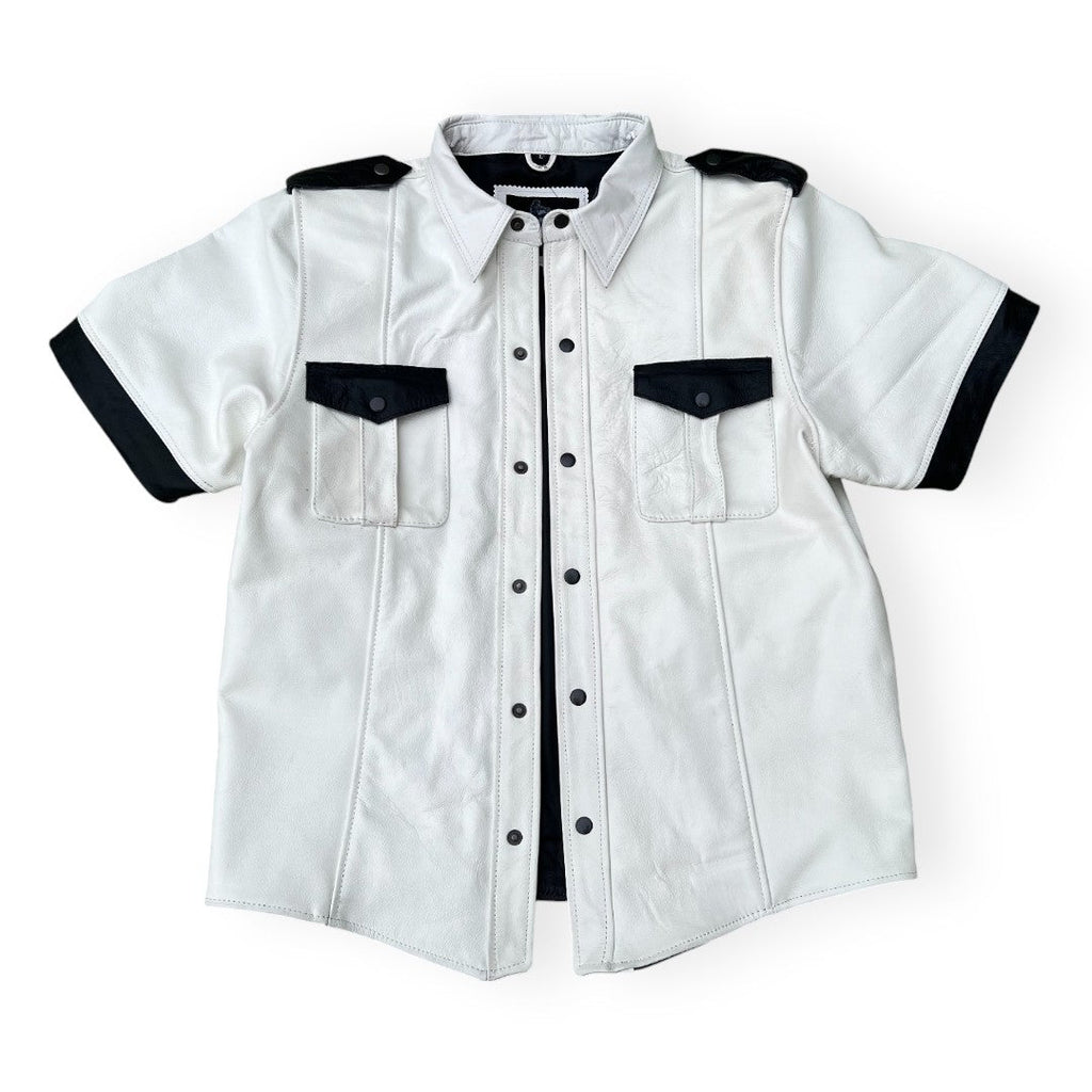 Men’s Police Style White Leather Shirt