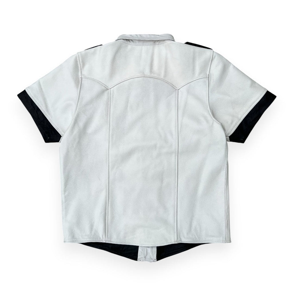 Men’s Police Style White Leather Shirt
